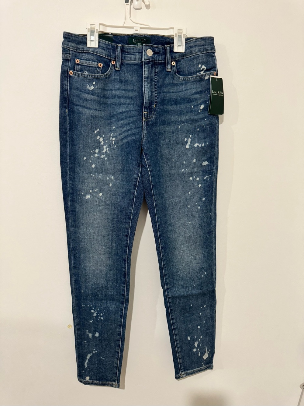 Ralph Lauren Women's Dark Blue Paint-Splatter Skinny Jeans